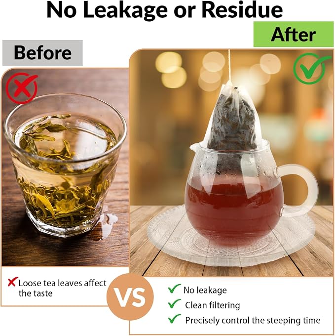 300 Pcs Disposable Empty Tea Bags for Loose Leaf Tea, Natural Corn Fiber | 3.54" x 2.75", Food-grade, with Drawstring, Safe for Hot Water Brewing, for Coffee, Herbs, Spices, Tea Filter Sachets Infuser