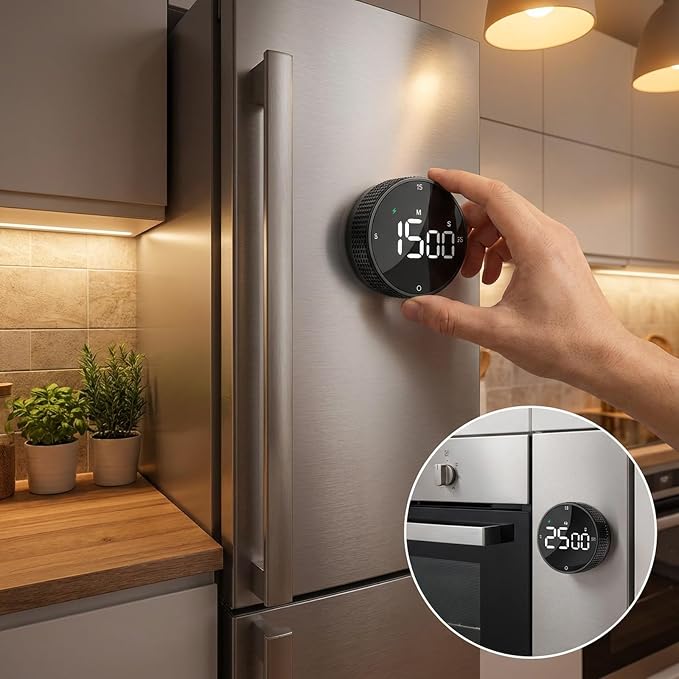 Rechargeable USB-C Digital Kitchen Timer - Magnetic Countdown Countup Visual Pomodoro Timer with Large LED Display, 3-Preset Times, 3 Volume Levels, Ideal for Cooking, Baking and Study