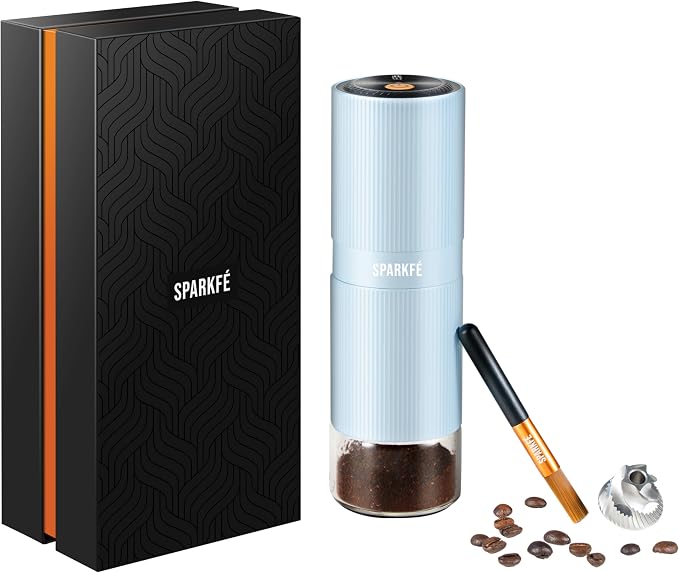Portable Electric Coffee Grinder, Rechargeable Handheld Grinder with Stainless Steel Conical Burr, Adjustable Grind Settings, for Espresso, Moka, Pour Over, French Press, Cold Brew, Azure