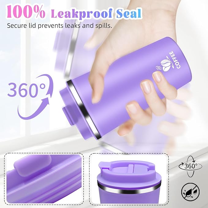 17oz Insulated Travel Coffee Mug with Flip Lid – Leakproof Stainless Steel Insulated Coffee Tumblers, Reusable Coffee Cup for Hot & Cold Drinks, Perfect for Camping & On-the-Go