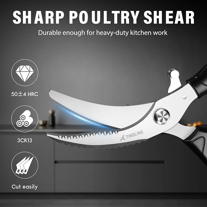Poultry Shears Heavy Duty for Meat: Easy to Spatchcocking Kitchen Scissors | Stainless Steel Blade for Cutting Bone and Fish Easily, Spring Loaded for Reducing Hand Fatigue