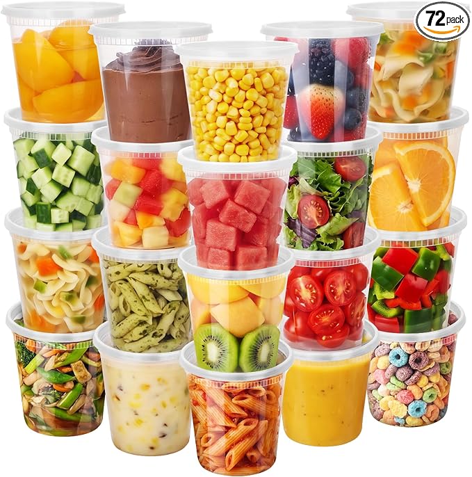 72 Sets (144-Piece) Deli Containers with Lids,24oz X 72 Set Each | Leak-Proof & BPA Free Airtight Takeout Plastic Food Storage Containers for Soup, Meal Prep, Microwave/Freezer Safe
