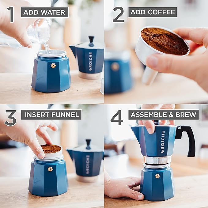 GROSCHE Milano Stovetop Espresso Maker Moka Pot 9 Espresso Cup, 15.2 oz, Blue. Stove top Coffee Maker Moka Italian Espresso greca Coffee Maker Brewer Percolator | Cuban Coffee Maker And Italian Moka Pot For Stovetop Espresso; For Gas, Electric, And Pro...