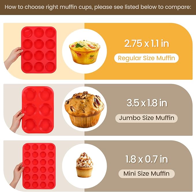12 Cups Silicone Muffin Pans for Baking Cupcake Pan Nonstick Silicone Molds | Regular size, 1Pack, For Egg Bites, Muffins, Cupcakes, Mini Quiche and so on