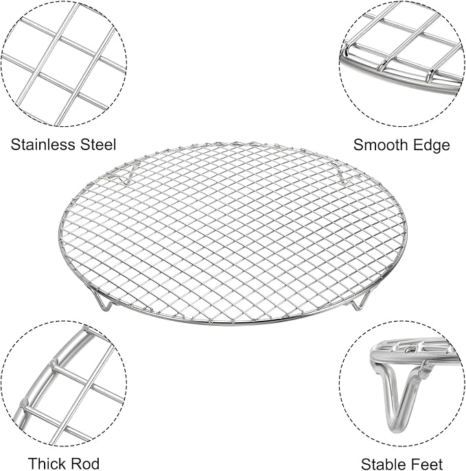 uxcell Round Cooking Rack 12 Inch Dia Stainless Steel Wire Cooling Steamer Rack for Baking Canning Cooking Roasting Cooling Grilling Drying, Silver