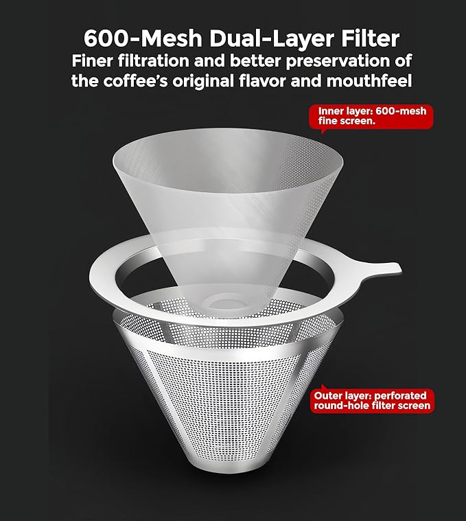 AGOGO Pour Over Coffee Maker Set, 20oz Slim Style, 304 Stainless Filter | Barista kit for home kitchen, Cafe, Camping & Office; 20oz-40oz Classic, Slim, Diamond styles; Includes brush & towel.