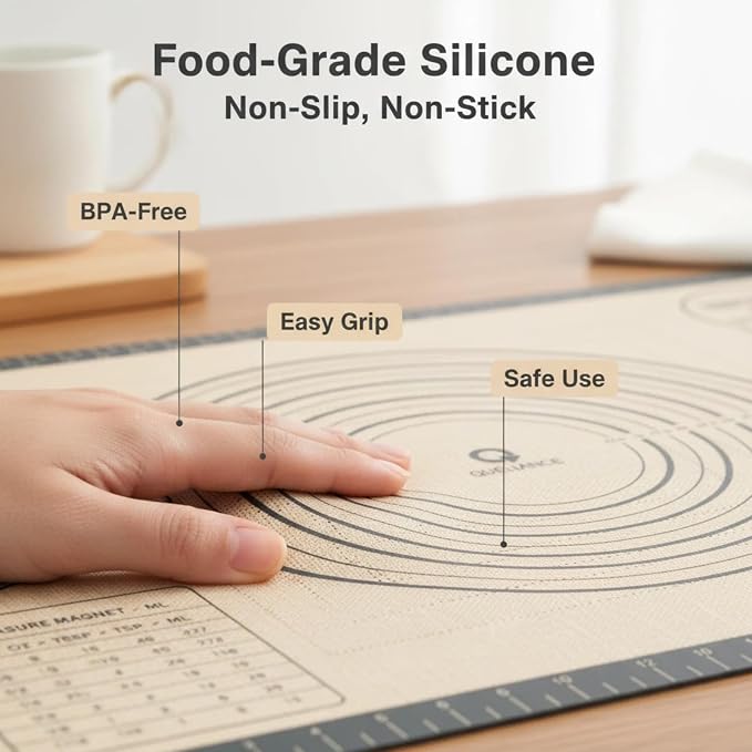 Silicone Baking Pastry Dough Mat - 32x24Inch Extra Large Cookie Bread Rolling Mats Sheet, Nonstick Kitchen Counter Kneading Board Thick Reusable Pie Cookies Pizza Fondant Making Matt Measurement(Gray)
