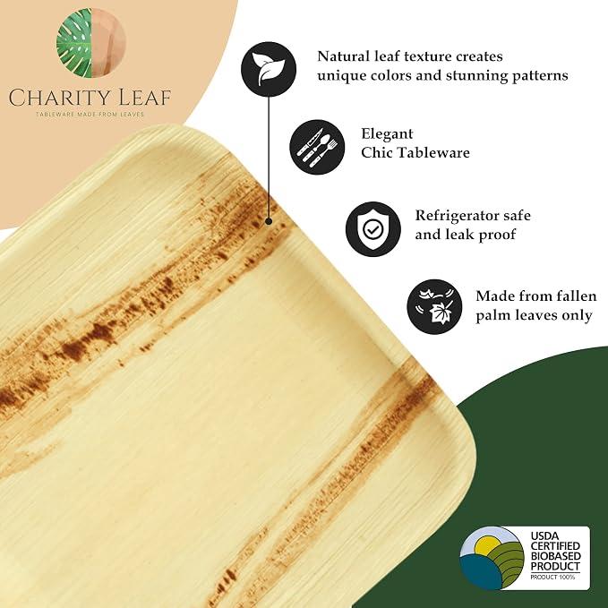 Disposable 17" x 12" Bamboo Trays (50 pieces) Bamboo Serving Platters, Disposable Boards, Eco-Friendly Dinnerware For Weddings, Catering, Events