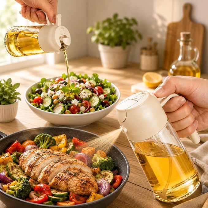 Oil Sprayer for Cooking, 16oz/470ml 2-in-1 Glass Olive Oil Dispenser