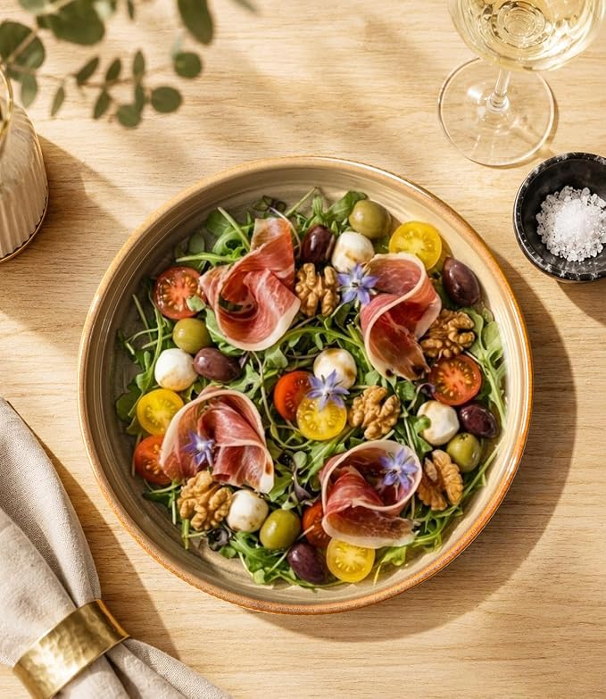 7.5" Ceramic Pasta Bowls Set of 4, Salad Bowls | Versatile Serving Bowls for Pasta, Salad, Fruit & Noodles, Housewarming & Wedding Gift, Creamy Amber