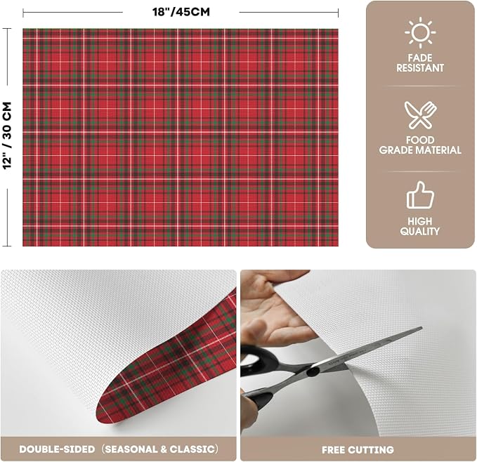 Artoid Mode Red Buffalo Plaid Winter Placemats Set of 4, Washable Heat Resistant Non-Slip Woven Plastic PVC Place Mats for Farmhouse Holiday Party Kitchen Dining Decor