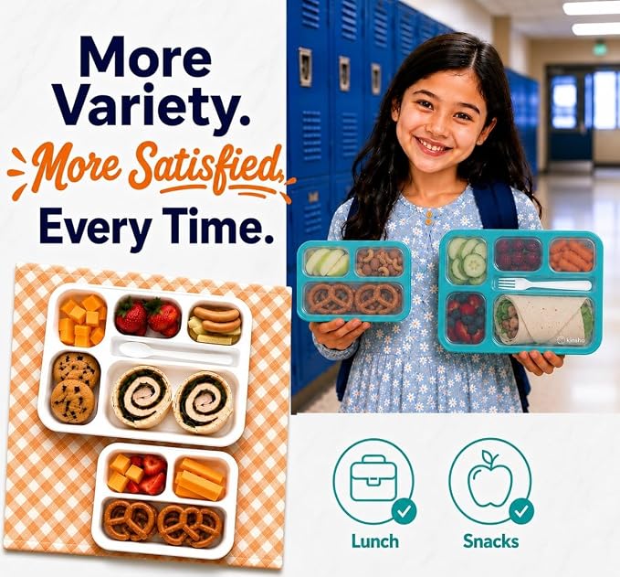 Bento Box Lunch and Snack Containers for School Kids Girls Boys | Leak Proof Portion Control Kits BPA Free, Teal & Orange, Large and Small, Value Set of 4