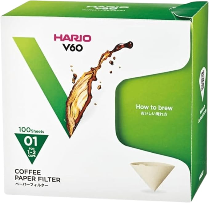 Hario V60 Paper Coffee Filter, Size 01, Natural, 100ct Box