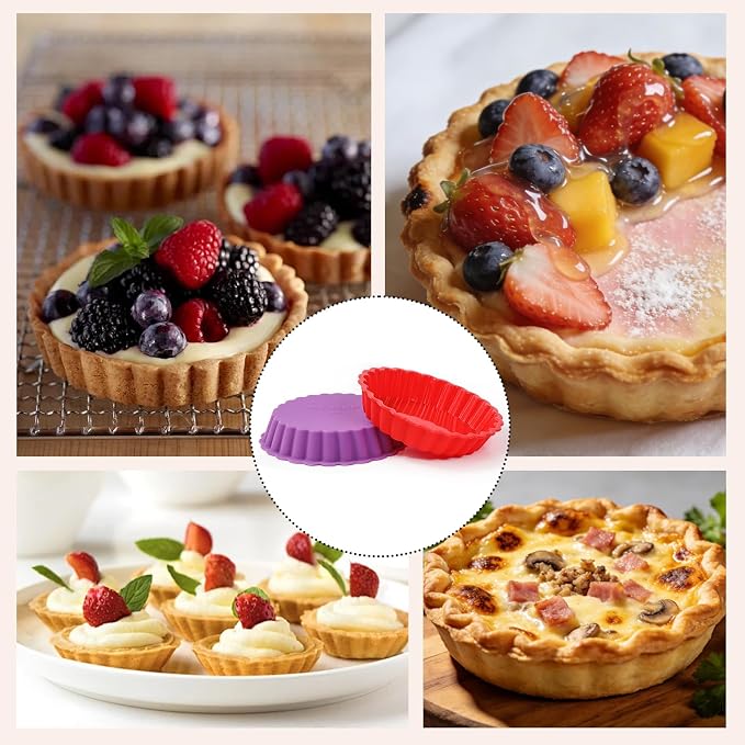 Silicone Quiche Pan, Mini Pie Pan Round Silicone Tart and Pie Molds 10 Pack | BPA Free, Oven Dishwasher Safe, Food-Grade Silicone, Heat-resistant: -104°F to 446°F, Easy Release & Clean