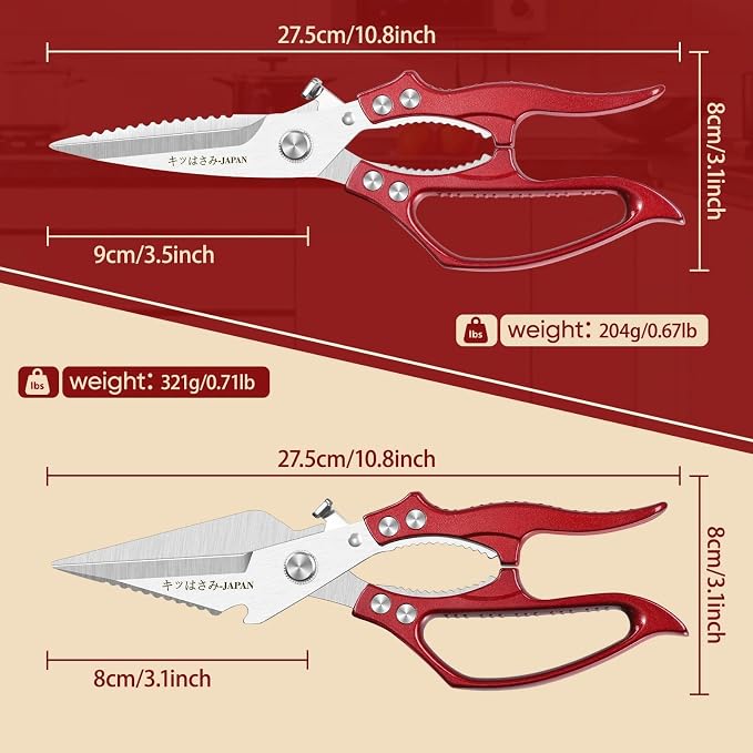 Freelander Poultry Shears Set Red - All Purpose Heavy Duty Kitchen Shears | Japanese Kitchen Scissors for Food, Chicken, Meat, Fish, Vegetables with Ergonomic Non-Slip Handle, Gifts for Women Men