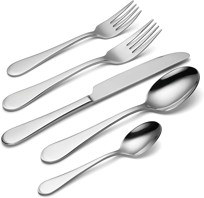 Oneida Icarus 45-Piece Flatware Set, Service for 8, Silver | mirror finish, dishwasher safe | includes serving spoons and utensil set | heavy duty, cutlery set for kitchen and dining