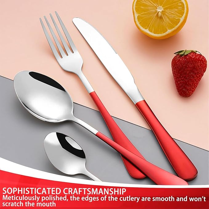 24 Pieces Flatware Set, Caliamary Stainless Steel Flatware Set with Silverware Holder Spoons Forks Knives,Utensils Set Service for 6,Gold Mirror Polished and Matte Pink Painted (Red Silver)