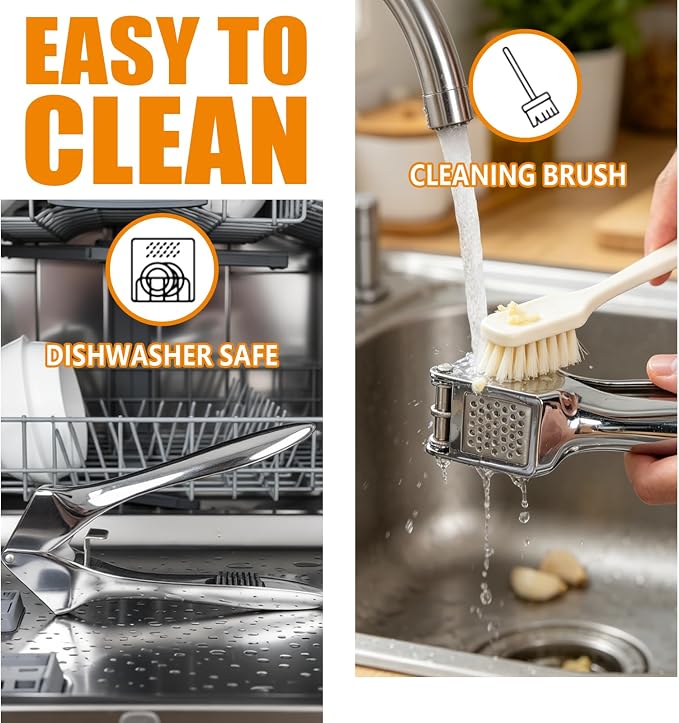 2-in-1 Garlic Press and Slicer – No Peel Garlic Mincer, Rust-Proof Garlic Crusher, Easy Clean Kitchen Gadget for Garlic, Ginger, Nuts
