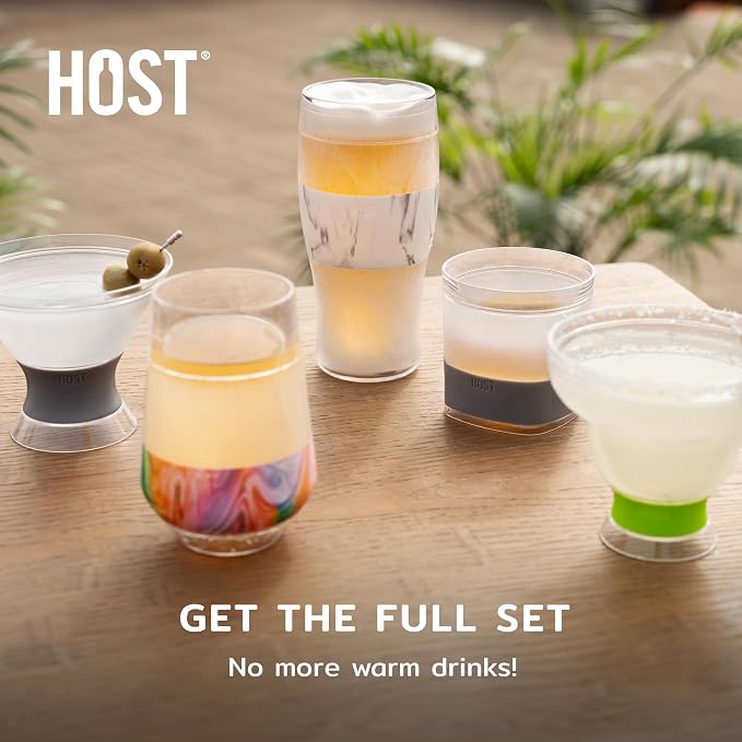 Host Freeze XL Wine Cooling Cups for Gifts for Mom, Birthday Gifts for Women, Double Wall Insulated Plastic Wine Glasses for Red and White Wines, Freezable Plastic Tumblers, 12 oz, Set of 4, Assorted