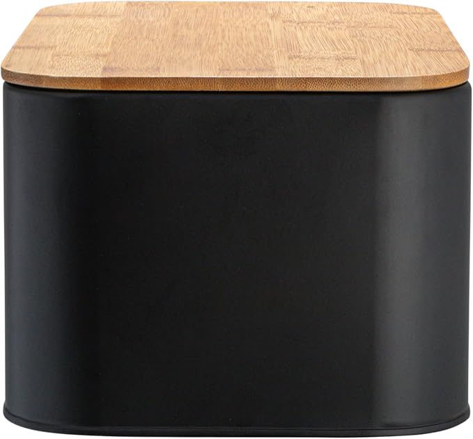 Bloomingville Metal bread Bin with Bamboo Lid, Black (Pack of 3)