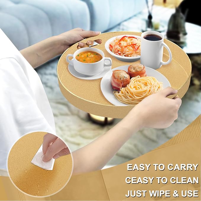 13" Gold Decorative Tray, Plastic Round Serving Tray with Handles | Decorative Tray for Coffee Table, Modern Ottoman Tray, Circle Tea Tray, Round Melamine Tray for Living Room, Bathroom