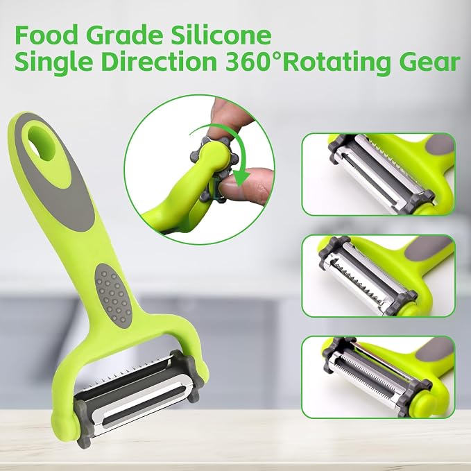 Vegetable Peeler for Kitchen, 3 in1 Potato Apple Peelers for Fruit Carrot Zucchini Cucumber Veggie Anti-Slip Handle, Y Vegetable Peeler 3 in 1 Serrated Blade and Standard Blades Spin Design (2PC)