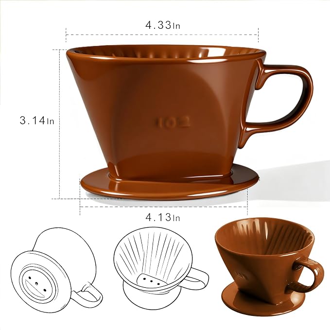 Ceramic Pour Over Coffee Dripper, V-Shaped Coffee Filter Cone | Brews rich, balanced coffee with a 3-hole design for smooth extraction and consistent flavor in every cup.