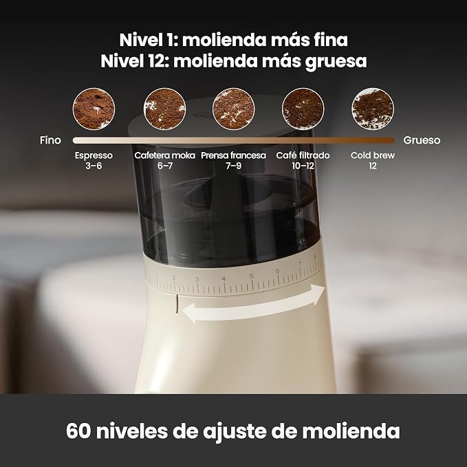 Gemilai Electric Conical Burr Coffee Grinder, Coffee Bean Grinder with Smart 60S Timer, 60 Precise Adjustable Grind Settings for Espresso, 2-12 Cup, Easy to Clean, Durable & Quiet, G9010B White
