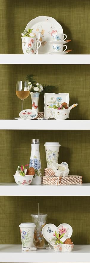 Lenox Butterfly Meadow Porcelain Handle Cheese Spreader Set, 2-Piece | porcelain handles, 18/10 stainless steel | 6 inch size | charcuterie board accessory, butter spreader gift