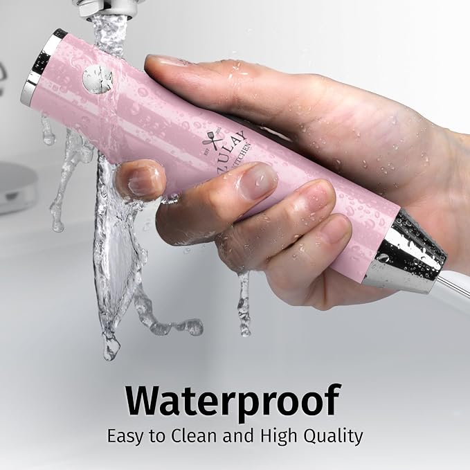 Zulay Kitchen Rechargeable Milk Frother Handheld - Frother Wand, Drink Mixer, Electric Whisk Frother, for Cappuccinos, Matcha & Protein Powder - Lux Double Whisk 2 Speed Waterproof 2000mAh Pink