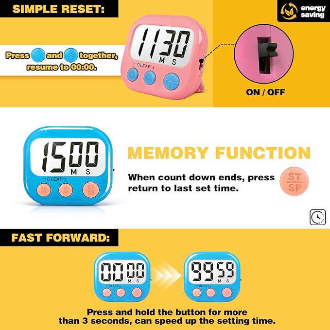 Classroom Timers for Teachers Kids Large Magnetic Digital Timer Teacher Supplies 4 Pack-Blue Pink