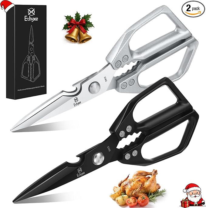 Kitchen Scissors Set - All Purpose Meat Cutting Shears | Heavy Duty Japanese Style, Dishwasher Safe, Sharp Food Scissors for Chicken Bones, Turkey, Fish & Vegetables