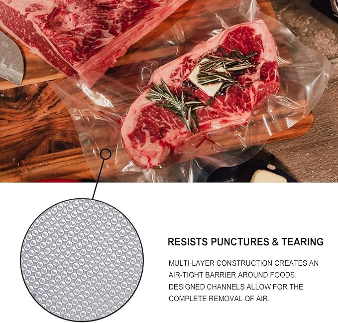 Geniusidea Food Saver Vacuum Sealer Bags 11" x 25'ft 4 Rolls | Commercial Grade,BPA Free,Heavy Duty,For Meal Prep,Sous Vide,Microwave and Freezer Safe,PE+PA