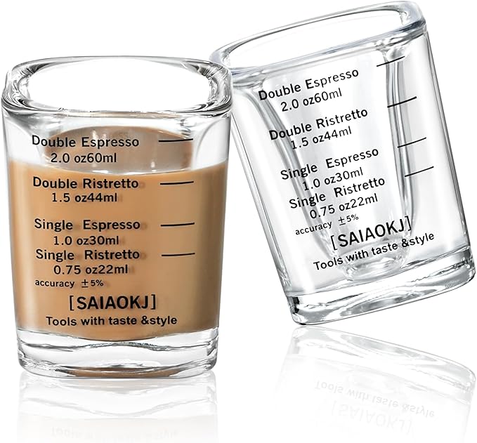 Shot Glass Measuring Cup Set, 2 Pack 2 Oz Square Espresso Glasses (Black) | Square glass measuring cups feature oz, ml, tsp and tbsp markings for espresso, liquor, medicine, desserts and recipes