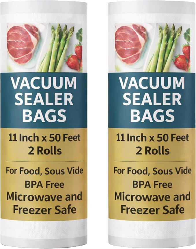 Vacuum Sealer Bags for Food, Vacuum Seal Bags, 50FT, 2 Pack, Large | Houseables Food Saver Rolls 11 Inch, Sealer Rolls, Sous Vide, Vac Airtight Storage, Vaccum, Store a Meal, Microwave, Freezer
