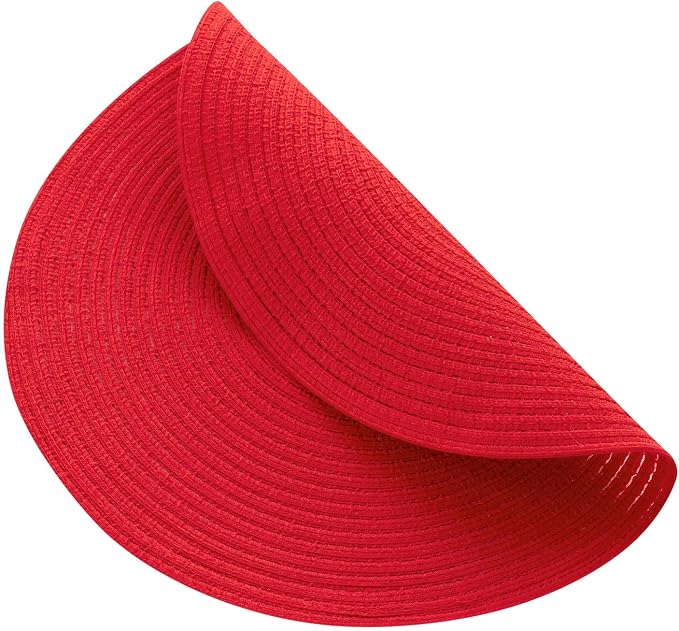 SHACOS 15 inch Round Placemats Set of 6 Braided Non Slip Washable Place Mats for Dining Tables Kitchen Table Mats Home Wedding Party Decor (Red, 6)