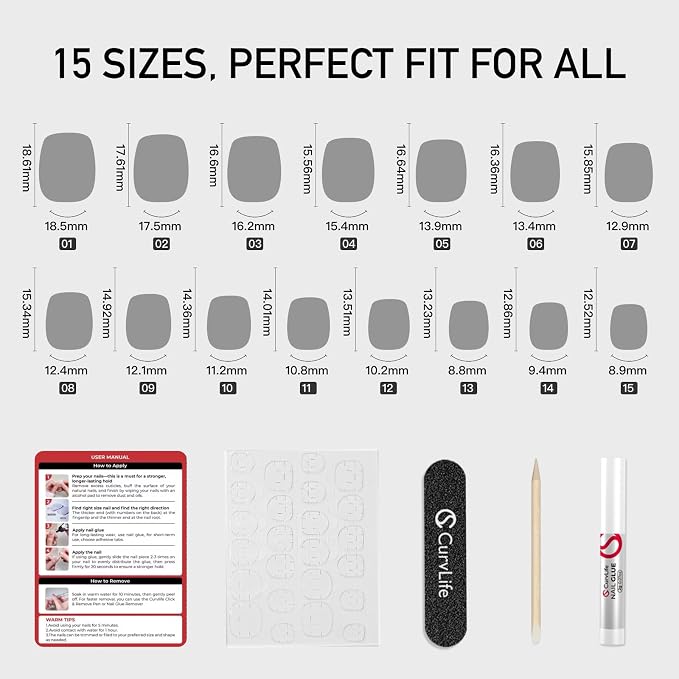 CurvLife Short Square Press On Nails, Nude Ombre Gradient Pink, Soft Gel | 32PCS, 16 Sizes, Salon-Quality Natural Fake Nails, Curved Fit, 7-14 Day Glue-On Wear, Reusable Stick-On Nails, Press-On Kit