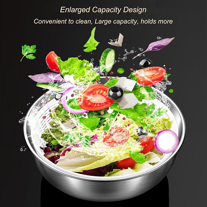 Electric Salad Spinner, 4.8L Large Capacity Lettuce Spinner Stainless Steel Salad Rotator Vegetable Dryer Fruit Washer Lettuce Cleaner Drainage Basket, USB Rechargeable Salad Dryer Food Dehydrator