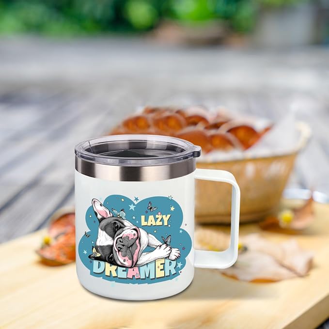 Volhoply 14oz sublimation Insulated Stainless Steel Coffee Mug with Lid Bulk 2 Pack,Double Wall Vacuum Travel Coffee Cup with Handle,Reusable Metal Cups Tumbler,Camping Mugs Keep Hot(Sublimation,2)