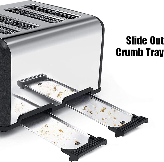 KitchMix Toaster 4 Slice, Bagel Stainless Toaster with LCD Timer, Extra Wide Slots, Dual Screen, Removal Crumb Tray (Gray)