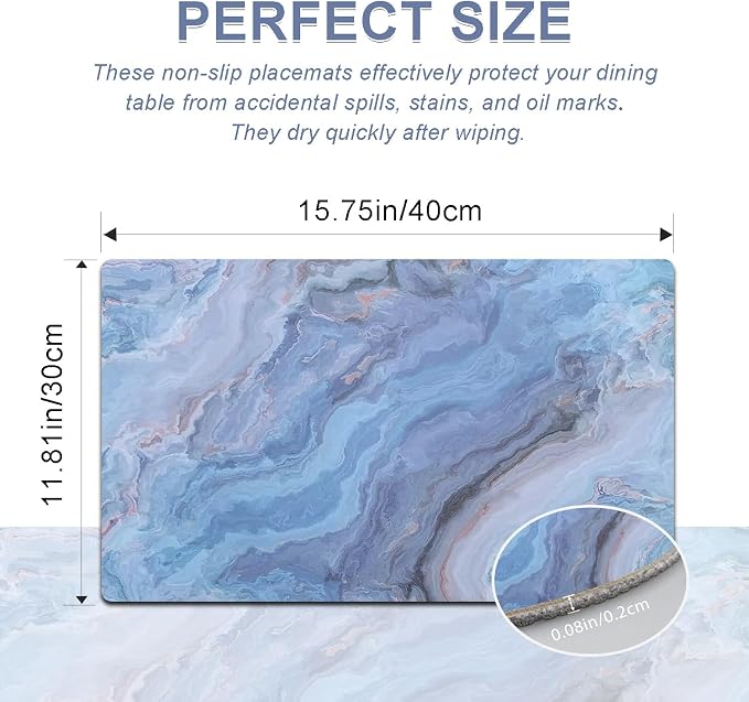 Marble Faux Leather Placemats Set of 4 - Heat Resistant Placemats for Dinner Table, Non-Slip Waterproof Oil-Proof Washable Reusable Placemat for Indoor Outdoor Kitchen Decor, 15.75In*11.81In