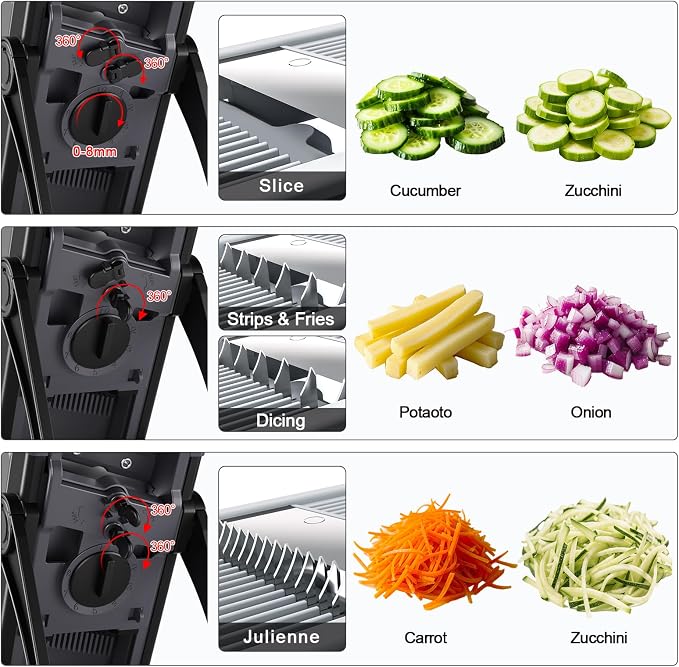 Safe Mandoline Slicer for Kitchen, 6 in 1 Vegetable Chopper, Potato Slicer | Safe Mandoline Slicer, French Fry Cutter For Potatoes, Potato Slicer, Food Chopper, Adjustable Thickness 0.1-8 mm with Brush