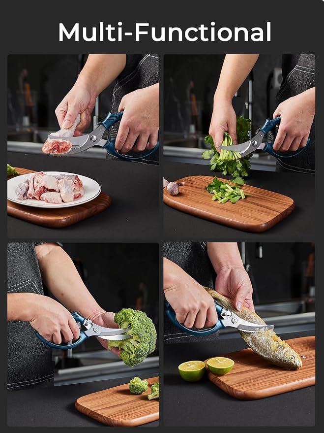 Poultry Shears, Heavy Duty Kitchen Shears With Anti-Slip Handle & Safety Lock, Poultry Scissors for Meat, Chicken, Bone,Turkey, Fish, Spring Loaded, Dishwasher Safe(Navy Blue)