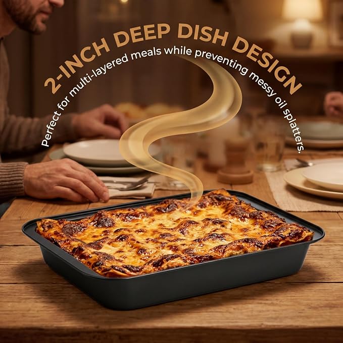 Lyellfe 3 Pack Rectangle Baking Pan, 13 x 9 Inch | Non-Stick Cake Pans for Oven, Deep Cookie Sheet Tray for Brownie Lasagna Casserole Bread, BPA Free