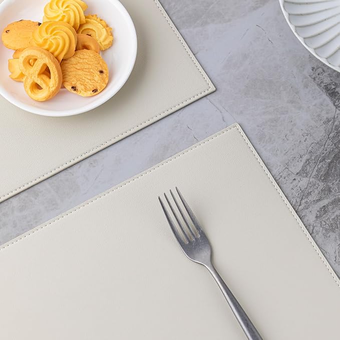 Baroyal Faux Leather Placemats Set of 8 Vinyl Washable Wipeable Table Mats for Kitchen Dining Table Heat Resistant Waterproof Modern Indoor/Outdoor Placemats Non-Slip Easy Clean Place Mats-Cream White
