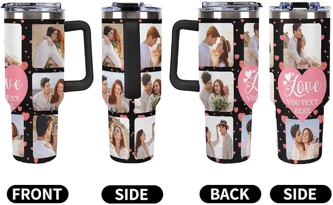 Personalized Tumbler Custom Vacuum Insulated Travel Mug Customizable Coffee Cup with Your Photos and Text Christmas Birthday Gift (40oz Design 4)