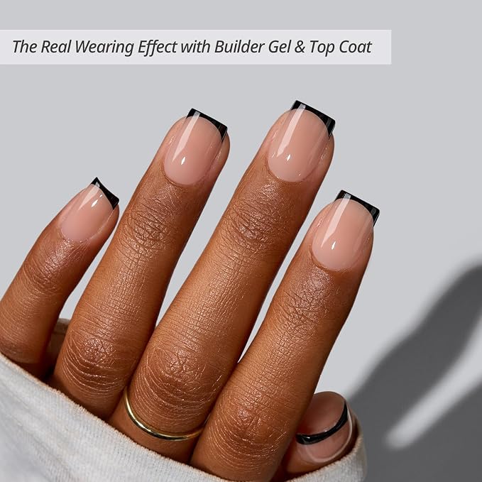 BTArtboxnails XCOATTIPS Black French Tip Press On Nails, XS Square, Peach | Lamp-Curable, 4-Week Wear, Natural Nail Look, Salon Quality Value at Home, Easy-to-Apply for Beginners, 160ct Nail Tips Only