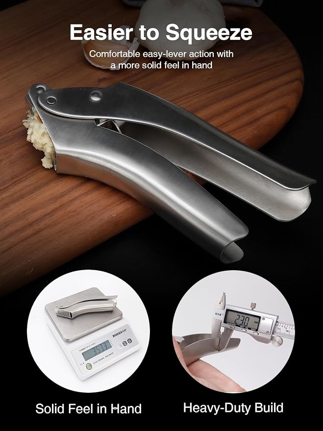 Garlic Press, No-Peel Garlic Crusher with 270° Flip for Easy Cleaning | 304 stainless steel press with an easy-lever handle, fine garlic texture and dishwasher-safe cleanup for everyday meals