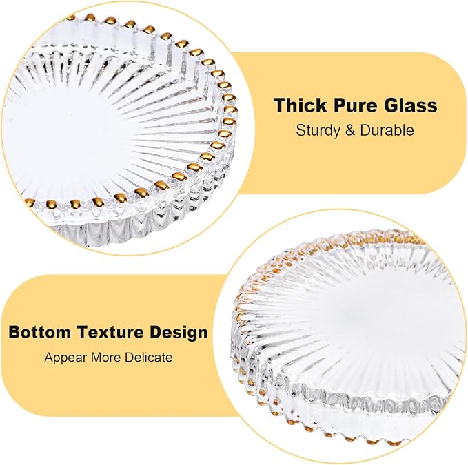 Set of 5 Modern Clear Coaster-Glass Coasters for Drinks,Clear with Gold Rim | Crystal Coasters Round Cup Mat, Coffee Table Decor for Office, Kitchen, Bar, Dining Room, Living Room, Patio
