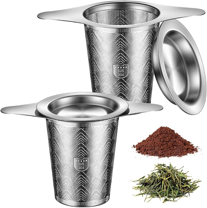 2Pack Stainless Steel Tea Strainers for Loose Tea Infuser, BOMANSI BOMS Extra-Fine Mesh Tea Infuser for Loose Leaf Tea, Tea Holder Loose Leaf Tea Steeper, Tea Diffuser for Rooibos, Black Tea, Herbal
